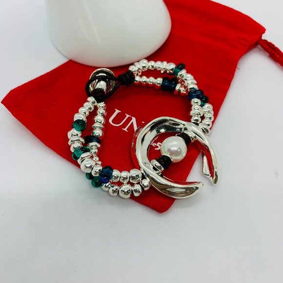 UNO de 50 blue Murano glass white pearl silver "Dune" declaration bracelet Women - Picture 6 of 8